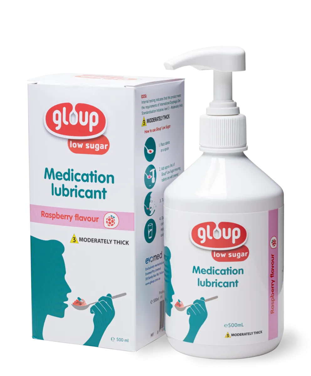 Gloup® Low Sugar - Raspberry Flavour — Gloup medication swallowing gel